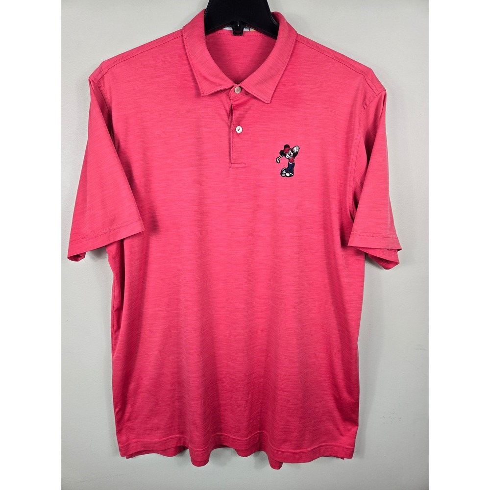 Peter Millar Disney Mickey Mouse Golf Polo Shirt Pink Heathered Mens XL UPF 50+